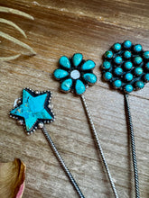 Load image into Gallery viewer, Sterling Silver &amp; Kingman Turquoise Hat Pins – Limited Collection, One of Each
