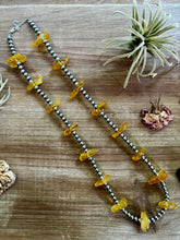 Load image into Gallery viewer, 26 inch sterling silver pearls necklace with yellow amber beads
