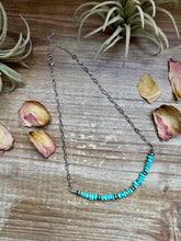 Load image into Gallery viewer, 15-Inch Paperclip Chain Necklace with Blue Turquoise Nugget &amp; Sterling Saucer Pearls
