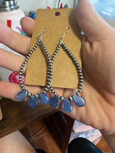 Load image into Gallery viewer, Kyanite teardrop earrings and Sterling Silver Pearls 3 mm
