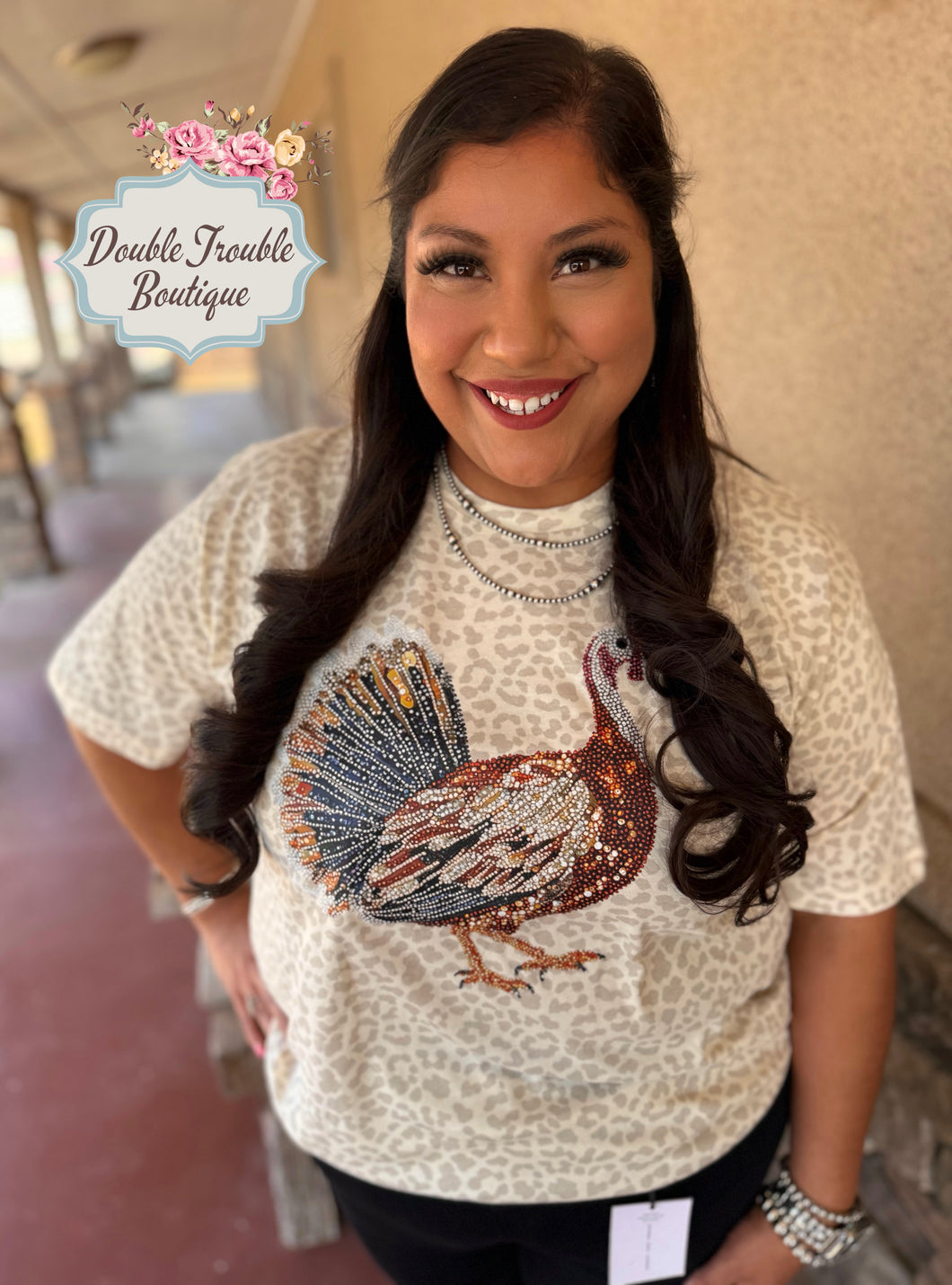 FAUX RHINESTONE TURKEY GRAPHIC TEE