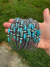 Load image into Gallery viewer, 15-Inch Sterling Silver Pearl &amp; Blue Turquoise Torpedo Choker
