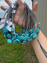 Load image into Gallery viewer, 15-Inch Flat Blue Turquoise &amp; Sterling Silver Pearl Choker
