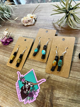 Load image into Gallery viewer, Green turquoise dangle earrings with brown shell
