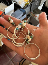 Load image into Gallery viewer, Bahama shell pink heart with turquoise on mini hoop
