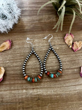 Load image into Gallery viewer, Sterling Silver Pearls earrings teardrop with turquoise and corral
