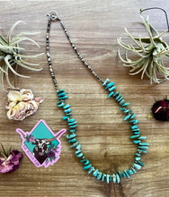 Load image into Gallery viewer, 22 inch long real turquoise and shell teardrop shape blue side
