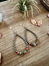 Load image into Gallery viewer, Sterling Silver Pearls earrings teardrop with turquoise and corral
