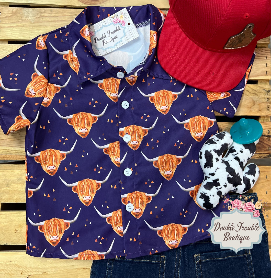 Highland Cow Button Up