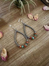 Load image into Gallery viewer, Sterling Silver Pearls earrings teardrop with turquoise and corral

