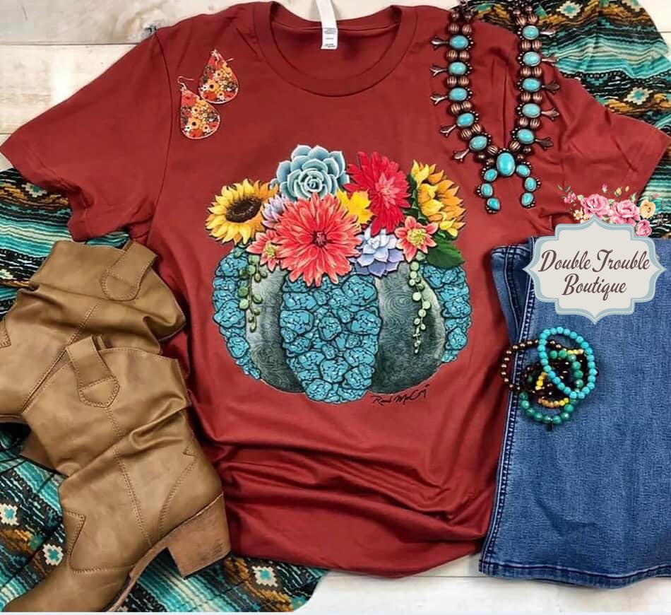 Floral Turquoise Pumpkin Tee