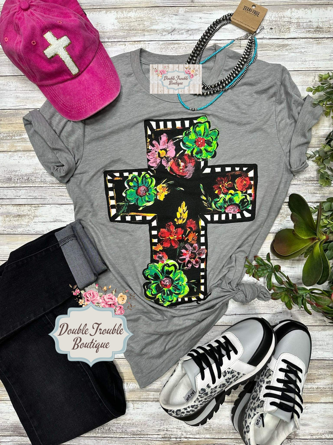 Gray Floral Cross By Callie Ann Graphic Tee
